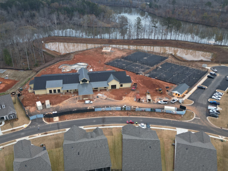 drone shot of Spring Haven clubhouse under construction